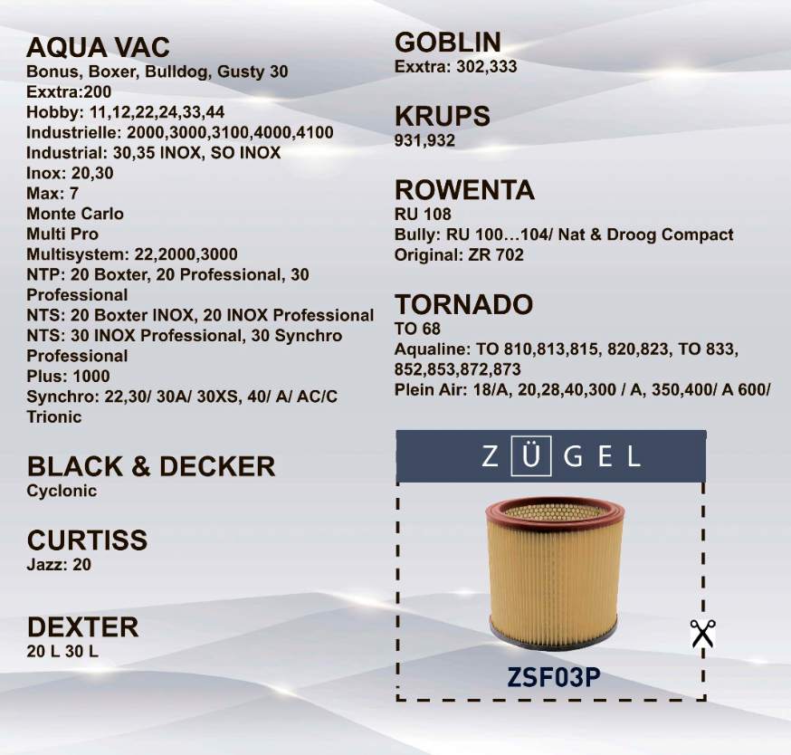 Воздушный фильтр для пылесоса ZUGEL ZSF03P